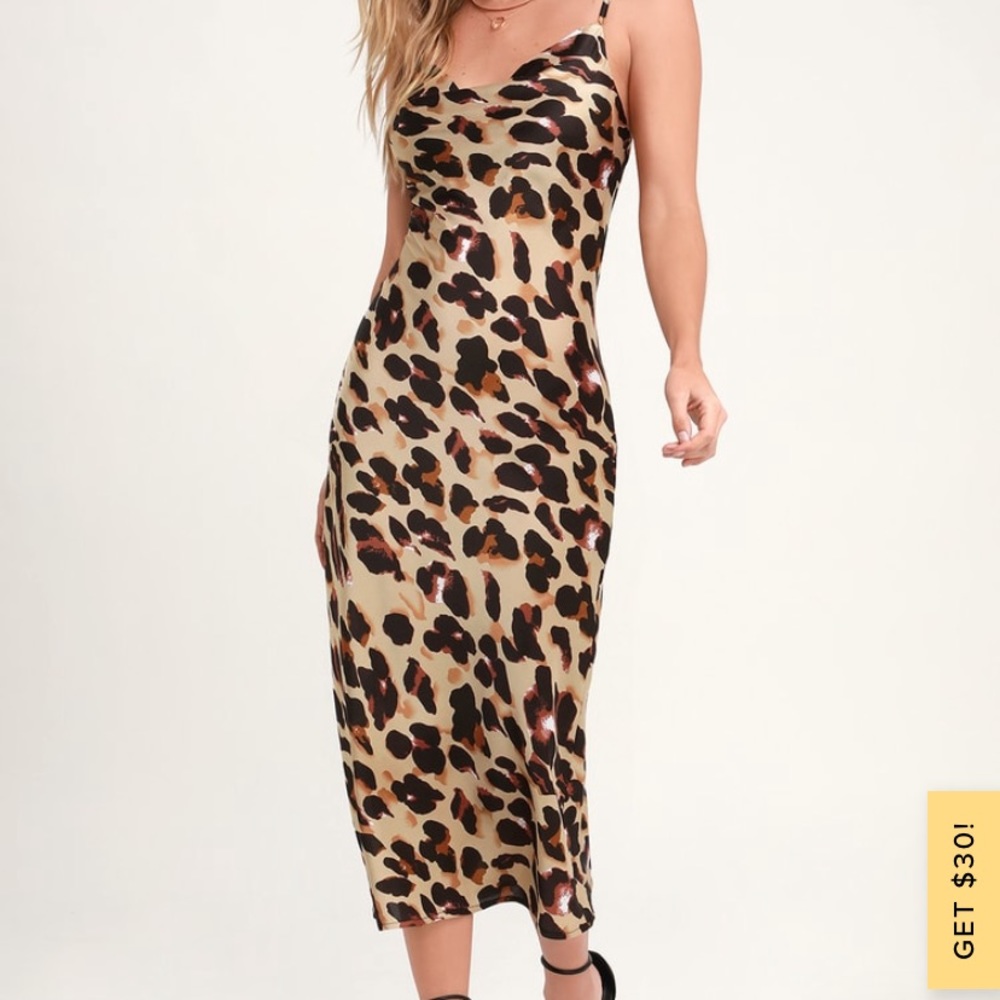 Less Is Roar Taupe Leopard Print Satin Dress